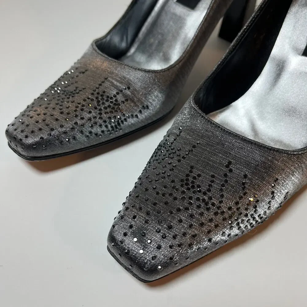 Stuart Weitzman Square Toe Pumps Silver Metallic Size 8.5 Formal‎ Wedding Bride